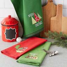 DII Juego de toallas de cocina decorativas de algodón adornado con adornos decorativos, 18 x 28 pulgadas, , 3 unidades(Jingle for Joy) - Multicolor - Ver 5