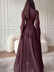Autumn Slim Fit Fashionable Elegant Long Sleeved Dress With Waist Cinched Dress For Women - 深棕色 - 查看 4