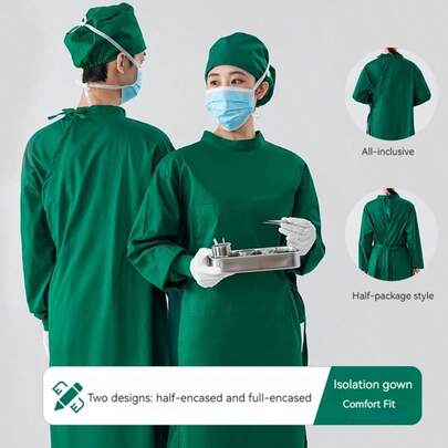 Olive Green High Elastic Cotton Isolation Gown, Professional Medical Accessories For Healthcare Workers, Suitable For Hospitals, Beauty Salons, Dental Clinics, Veterinary Hospitals, Medical Research Institutes