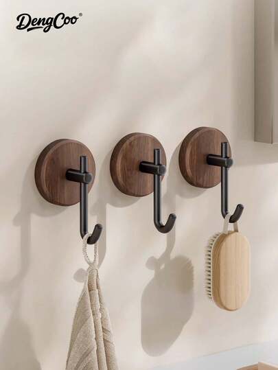 Dengcoo 1/4/8 piezas Ganchos de pared de madera sencillos, ganchos adhesivos multifuncionales, impermeables y duraderos, con fuerte succión, adecuados para colgar toallas, ropa, bolas de baño - opción ideal para la sala de estar, la cocina, el baño