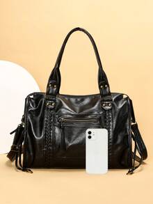 新款时尚女包，Y2K复古摩托车包，柔软皮革大容量手提包，废土风格单肩包，超柔软面料，适合购物、旅行等场合。 - 彩色 - 查看 5