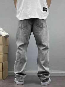 Men's Loose Distressed Casual Denim Jeans - Fashionable Relaxed Fit - Grey - View 2