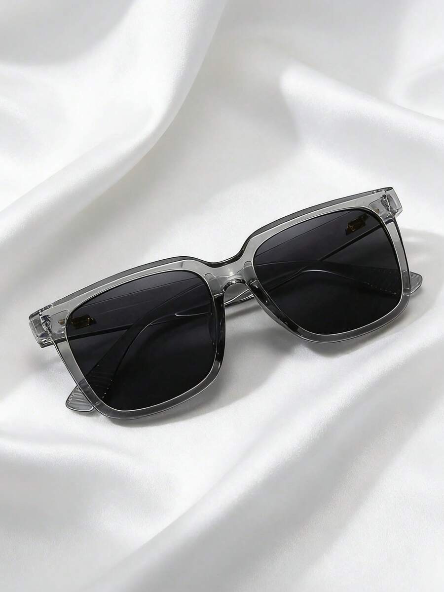 A Pair Of Gray Y2K Square-Framed Glasses - Suitable For Teenagers. - Dark Grey - View 1