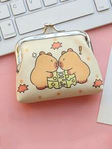 1pc Cute Capybara PU Coin Purse, Cartoon Mini Earphone Case, Coin Pouch