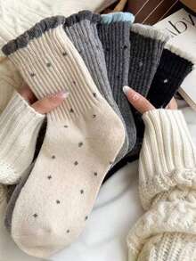 5 Pairs Women's Fashion Sweet Bubble Mouth Minimalist Polka Dot JK Style Comfortable Breathable Mid-Calf Socks - Multicolor - View 10