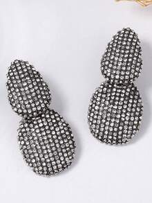 1 Pair Exquisite Luxury High-End Geometric Fully Rhinestoned Alloy Earrings, Elegant For Banquet And Party - Geometric Earrings - View 6