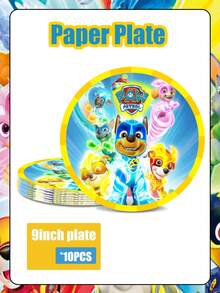 Paw Patrol Yellow Color Disposable Party Tableware, Includes Heavy-Duty 7-Inch / 9-Inch Paper Charger Plates,10 Paper Cups, 20 Napkins, & , Suitable For Themed Parties, New Year Gatherings, Birthday Parties, Picnics - Multicolor - View 4