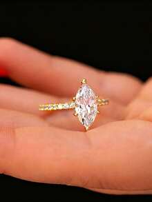 1pc 2 Carat Romantic Brilliant 6-Prong Moissanite & Cubic Zirconia Solitaire Engagement Ring, S925 Sterling Silver Luxury Engagement/Promise/Anniversary Ring, Women's Jewelry Gift, Christmas Gift - 六爪馬眼碎鑽莫桑戒指-2ct - 查看 12