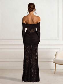 Solid Color Sexy Elegant Lace Backless Ruffle Lace Patchwork Beach Wedding Party Formal Evening Cocktail Homecoming Dress