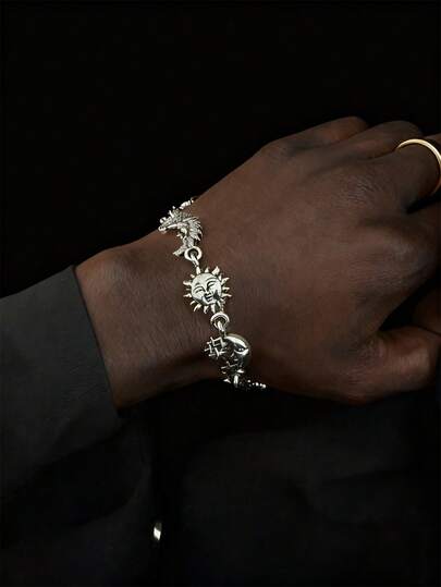 1pc Unisex Starry Sky Totem Bracelet, Dragon Sun And Moon Design, Street Fashion Accessory