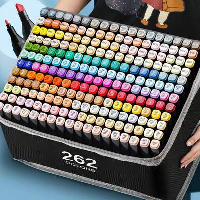 Bộ 12-262 bút dạ màu gốc cồn, màu sắc sống động và bền lâu, thích hợp cho vẽ tranh, sách tô màu dành cho người lớn, đầu bút vát rộng, món quà tuyệt vời cho Halloween/Lễ Tạ ơn/Giáng sinh.