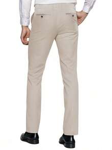 Conjunto de traje de 3 piezas de moda para hombre, con ajuste ceñido, de unicolor y elástico, que incluye chaleco cruzado, pantalones y traje formal/de negocios para cena - Beis - Ver 7