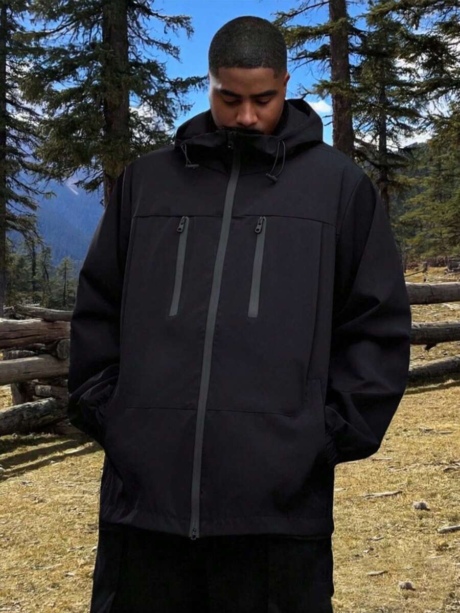(Early Spring/Summer Release) New Men's Fashion Casual Plus Size Hooded Zip-Up Jacket Black Sports - Black - View 1