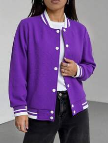 Cazadora de universidad con hombro  caídos de dos tonos - Morado - Ver 3