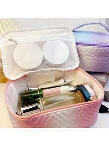 [Customized Embroidery] Gradient Diamond Pattern Cosmetic Bag, Women's Portable Storage Bag, Personalized Name Embroidery, Cosmetic Organizer Bag