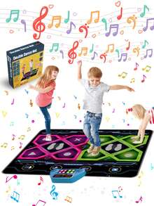 1 件装儿童舞蹈垫，双人儿童舞蹈垫，STEM 益智玩具，室内活动游戏，适合 5-12 岁女孩，生日礼物，圣诞礼物，双人儿童舞蹈垫，提升手眼协调能力，防滑设计，内置 5 首音乐，3 档强度调节，8 个 LED 灯，音量可调，可折叠设计，方便收纳