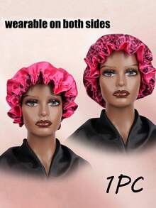 1pc Leopard Print Lace Satin Shower Cap, Double-Layered Reversible Design, Soft & Comfortable Material, Elastic Beauty Bathing Hat With Charming Lace Trim ,Hair Styling Kit ,Hair Tool Kit - Multicolor - View 11