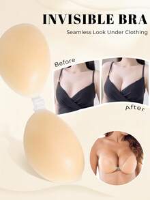 2 peças/1 peça Sutiã Adesivo Silicone Invisível com Sustentação, Sutiã Adesivo Reutilizável, Respirável, Realça a Linha do Busto, Adequado para Vestidos e Ocasiões Formais - Multicolorido - Visão 3