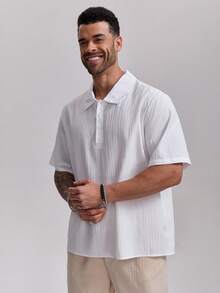 1pc Men's White Collared Short Sleeve Button-Up Casual Shirt, Stylish For Commute, Business, Holiday, Party - White - View 5