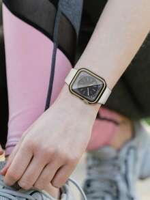 Tích hợp miếng dán bảo vệ màn hình bằng kính cường lực - Ốp lưng đồng hồ bảo vệ toàn diện bằng nhựa PC cứng cáp, siêu mỏng, độ phân giải cao dành cho Apple Watch Series Ultra/SE/11/10/9/8/7/6/5/4, cho Case 40/41/42/44/45/46/49mm, Đen + Vàng - đen + vàng - Xem 5