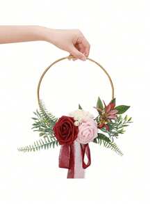 1pc Artificial Rose Wreath, Floral Decor For Hanging, Wall, Wedding, Party, Dining Table, Home Decoration, Bridesmaid Bouquet - Multicolor - View 10