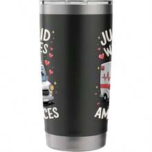 Just A Kid Who Loves Ambulances Enthusiasm Emergency Vehicle Stainless Steel Insulated TumblerNot Only Can It Bring Enjoyment, But It Also Has Educational Value. - Black - View 5