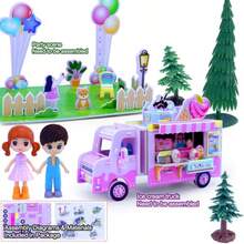 Juegos de trenes rosas para niños pequeños Juguetes de trenes electricos musicales con camion de helados DIY rompecabezas 3D de espuma kit de construccion de escena de fiesta y muñecas para niñasToque real, tren genial - Multicolor - Ver 5