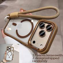 New Orange Magnetic Wireless Charging Metal Lens Holder Phone Case, Compatible With Iphone 17 Pro Max, Air 16, 15, 14, 13, 12 Pro Max Plus, 17Pro, 17Promax, Comes With A Separate Lens Protector, Acrylic Back Panel, Shockproof Armor - Xám - Xem 4