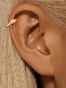 EleRunis 1PC 925 Sterling Silver Star Flower Flat Back Cartilage Helix Piercing Fine Jewelry For Daily Wear Wedding Party Engagement Anniversary Valentine's Day