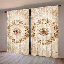 2 piezas Cortinas de decoración del hogar con estampado de mandala color albaricoque - Cortinas con bolsa para barra adecuadas para dormitorio, oficina, cocina, sala de estar y estudio - Multicolor - Ver 4