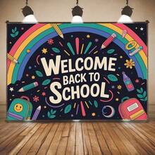 2D平面横幅 1件装 欢迎返校！色彩鲜艳的涤纶横幅，饰有彩虹、铅笔和鲜花，适用于教室和家居装饰，多功能派对背景。 - 1pcs(1件) - 查看 5