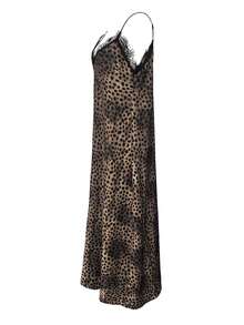 Women's Fashionable Summer Beach Vacation Sexy Elegant Retro Design Lace Patchwork Leopard Print Slip Dress - Multicolor - View 8