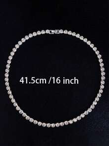 1pc Women Diamond Encrusted Choker Necklace, Formal Occasion Neck Choker Collar - Silver - View 3