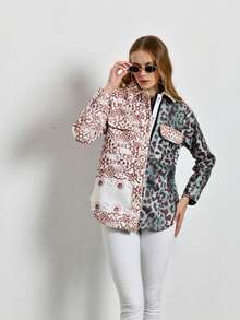 Leopard Print Wool Blend Shirt, Jacket - Multicolor - View 4