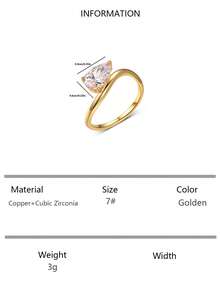 1pc Fashionable European & American Style Copper-Plated Teardrop Zirconia Ladies Single Ring, Engagement, Proposal, Daily Accessory, Anniversary, Birthday, Holiday Gift - Gold - View 10