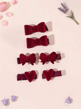 6 piezas Clips para el cabello de San Valentín para niñas, lazos para el cabello con forma de corazón rojo, clips de caimán, elegantes y lindos, totalmente forrados, pasadores, accesorios para el cabello para fiestas y uso diario para adolescentes