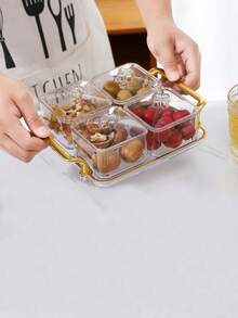 1个欧式创意零食托盘，塑料材质，可盛放葵花籽/糖果/水果，带透明盖和托盘，适用于客厅、甜点、坚果等场合的干果/糖果/坚果盛放盘