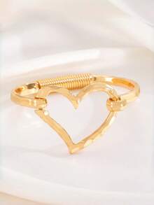 1 pieza Brazalete minimalista de aleación exagerado, versátil, de moda, creativo con cruz y corazón enchapado, regalo ideal para el Día de San Valentín - Multicolor - Ver 9