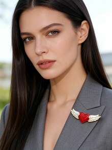 1pc Fashionable Red Heart Angel Wings Brooch, Multipurpose Pin For Clothing, Bags, Scarves, Elegant & Cute, DIY Necklace Accessory, Suitable For Women's Holiday, Party, Daily Wear, Valentine's Day, Mother's Day Gift For Lover Or Friend - Wings Of Love - View 2