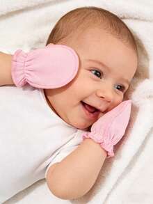 6 Pairs Baby Scratch Mittens | 2-Tone Infant Anti-Scratch Gloves | Stretch Ruffled Cuff Newborn Hand Covers - 6Pairs - View 4