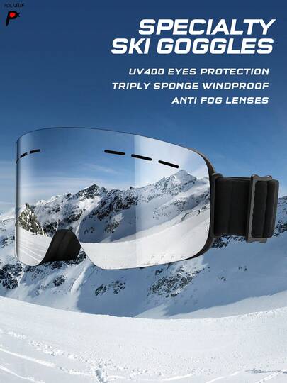 1pc Cross-Border New Adult Ski Goggles, Can Wear Glasses, Dual-Layer Anti-Fog, Anti-Wind, Anti-Sand Ski Goggles, Polarized, Cylindrical, Outdoor Mountaineering Anti-UV Snow Goggles, Large Cylindrical Ski Goggles, Anti-Snow Blindness, Dual-Layer Anti-Fog Ski Goggles 3in1 Set With Headband And Anti-Fog Cloth