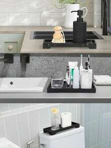 1pc Striped Design Silicone Sink Protector Mat - Perfect For Storing Soap, Shampoo, Perfume, Fashionable Bathroom Organizer Box, Cosmetics And Accessories, Soap Dish | Stylish Vanity Accessory | Textured Surface, Anti-Slip Bathroom Kitchen Storage Tray, Toothbrush Holder, Soap Dispenser, Faucet Drying Rack - Durable Waterproof Storage Mat, Bathroom Tray. - Black - View 8