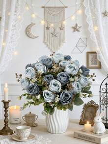 1/80pcs 12.2 Inch Artificial Peony Flowers, Silk Embroidered Floral Bouquet, Fake Roses, Suitable For Spring/Autumn Decor, Wedding Vase, Home, Restaurant, Bedroom, Kitchen, Bathroom - Blue - View 8