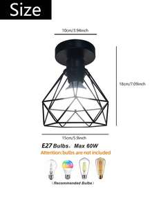 Modern Industrial Style Iron Cage E27 Ceiling Light, Suitable For Dining Room, Kitchen, Corridor, Balcony, Bathroom, Staircase, Bedroom, Foyer - one-size - View 6