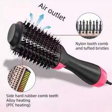 集吹风和梳子于一体的二合一吹风机，配备防毛躁陶瓷钛金管热风直发器，用于头发造型，干湿两用。