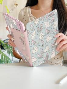 1pc Cute Cartoon Rabbit Double-Sided Printed Rotating Tablet Case Compatible With Ipad 10/9/11 (2025 Model), Clear Acrylic Back Cover, Anti-Drop & Wear-Resistant, Auto Wake/Sleep, Multi-Angle Stand, Pen Slot, Essential For Office & Study, Non-Magnetic Protective Case - Multicolor - View 2