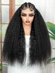 13x4 HD Lace Front Half Braided Half Wavy Curly Wigs With Baby Hair 24" Cornrow Braided Wigs Synthetic Black Pre Braids Lace Front Wigs - Black - View 7