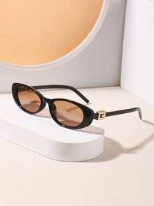 1副复古高端简约椭圆形镜框女士时尚眼镜，百搭时尚街头风 - 彩色 - 查看 3