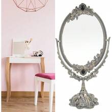 GLOGLOW Espejo de Maquillaje Retro, Espejo de Maquillaje Retro de Metal de Estilo Europeo Espejo de Doble Cara para Tocador de Escritorio Baño Decoración del Hogar(S) - Grande - Ver 6