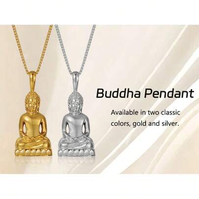 1 PC Vintage Gold/Silver Buddha Statue Pendant Necklace, 316 Stainless Steel Religious Amulet Jewelry For Everyday & Gifting